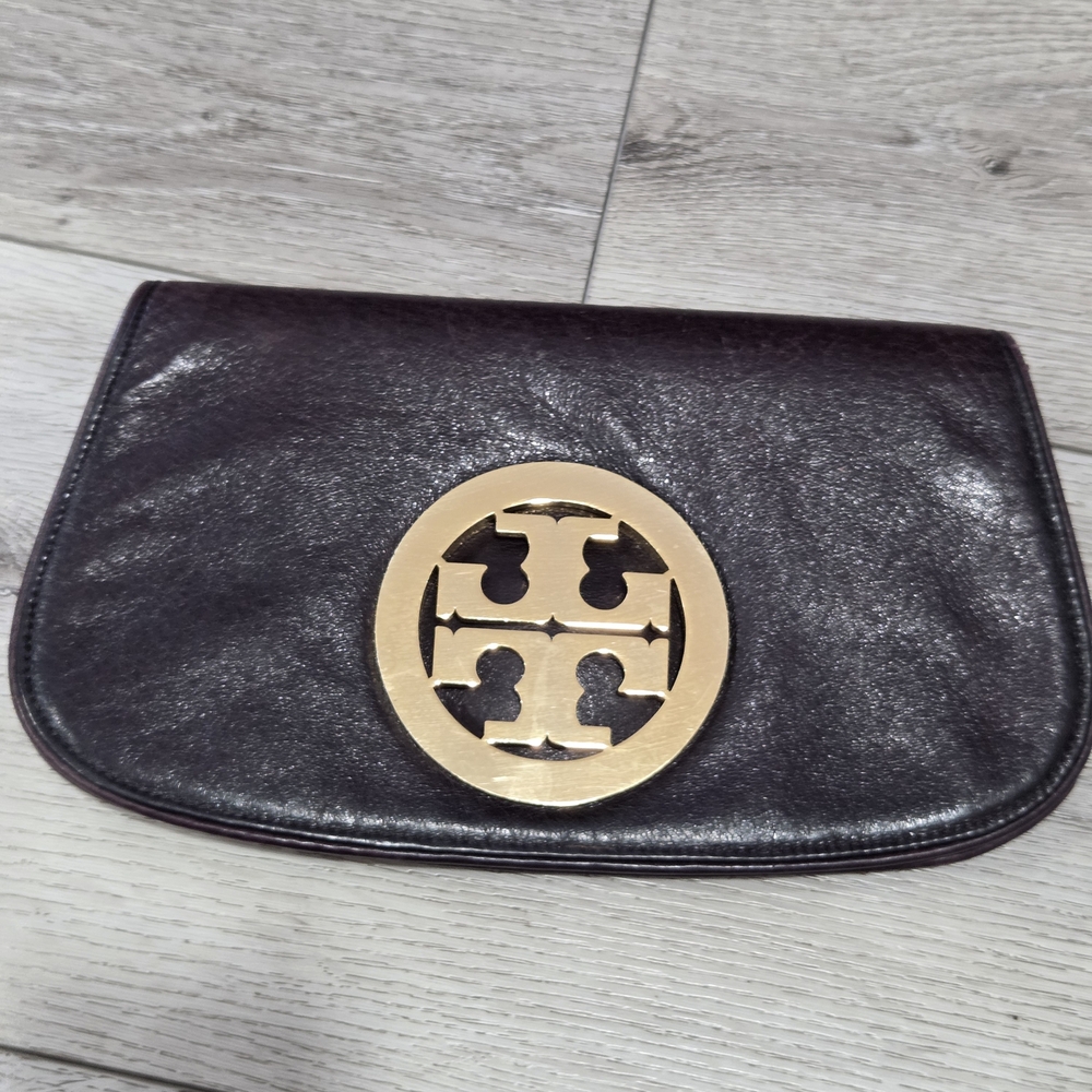 Tory Burch Black Clutch with Gold Logo